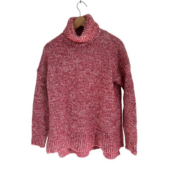 J.Crew Oversized Knitted Turtleneck Pink White Chunky Size Small - Picture 1 of 6